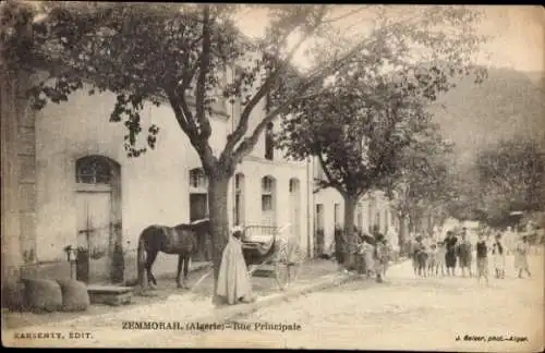 Ak Zemmorah Algerien,  Algerien, Hauptstraße, Pferd, Menschen,  