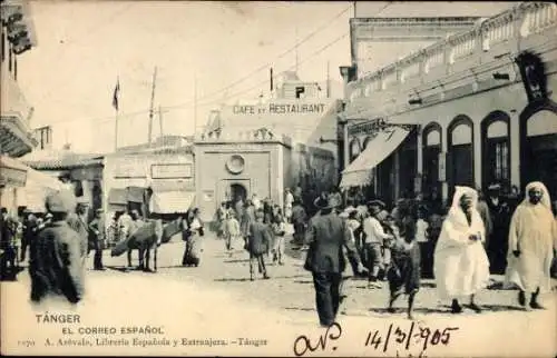 Ak Tanger Marokko,  CAFE ET RESTAURANT, Straßenansicht,  Atmosphäre