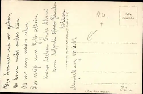 Ak Schauspielerin Ellen Neumann, Portrait, Federn, Autogramm