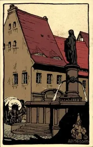 Steindruck Ak Meißen in Sachsen, Heinrichsplatz