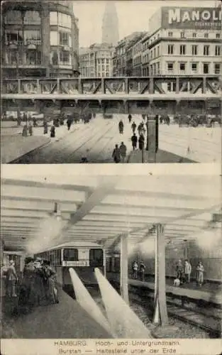 Ak Hamburg Nord Barmbek, Barmbeck, MANOLI Cigarettes, Hoch- und Untergrundbahn, Haltestelle unter
