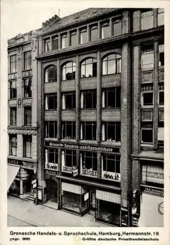 Ak Hamburg Mitte Altstadt, Grone Handels- und Sprachschule, Hermannstr. 18, gegründet 1895, größt