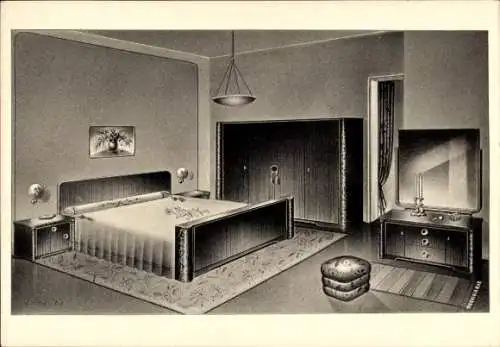 Ak Hamburg Altona, Innenraumgestalter Herm. Krause, Schlafzimmer