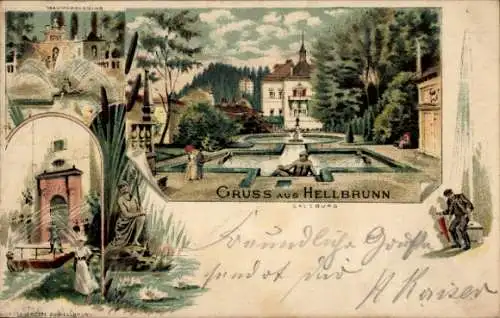 Litho Salzburg in Österreich, Lustschloss Hellbrunn