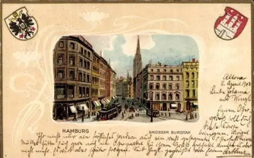 Ak Hamburg Mitte Altstadt, Stadtansicht, Großer Burstah,  Gebäude, Straßenbahn