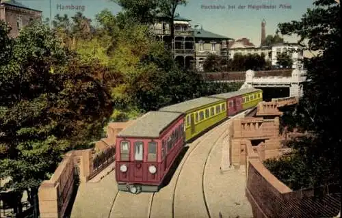 Ak Hamburg Mitte Altstadt, Hochbahn, Helgoländer Allee, Zug, Natur, Stadtlandschaft