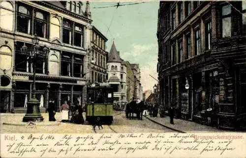 Ak Kiel, Straßenszene in  Tram, Gebäude,  Architektur