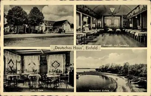 Ak Einfeld Neumünster in Holstein, "Deutsches Haus",  Konzert- und Tanzsalon, Café Diele, Badestr