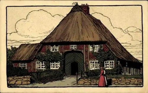 Steindruck Ak Bauernhaus in Schleswig Holstein