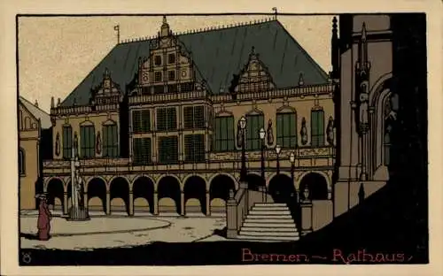 Steindruck Ak Hansestadt Bremen, Ansicht des Rathauses