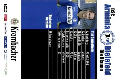 Autogrammkarte Fußballer Tim Danneberg, DSC Arminia Bielefeld, Autogramm