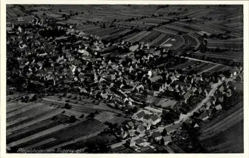 Ak Mingolsheim Bad Schönborn in Baden, Luftaufnahme von  viele Dächer, landwirtschaftliche Fläche