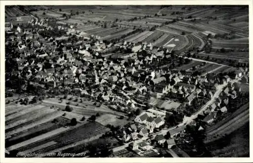 Ak Mingolsheim Bad Schönborn in Baden, Luftaufnahme von  zahlreiche Dächer, Felder