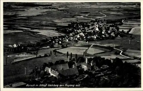 Ak Aurach Fischbachau in Oberbayern, Luftaufnahme von  Schloss Wahrberg