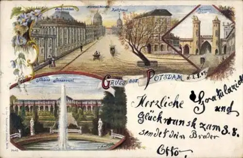Künstler Ak Martitz, C., Potsdam in Brandenburg, Nauener Tor, Nikolaikirche, Rathaus, Stadtschloss