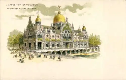 Litho Paris, Weltausstellung 1900, Pavillon Royal d'Italie