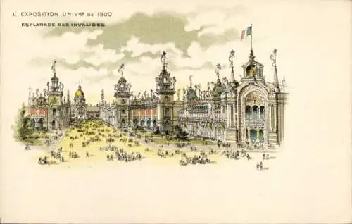 Litho Paris, Weltausstellung 1900, Esplanade des Invalides