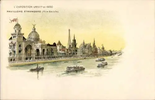 Litho Paris, Weltausstellung 1900, Pavillons Etrangers, Rive Gauche