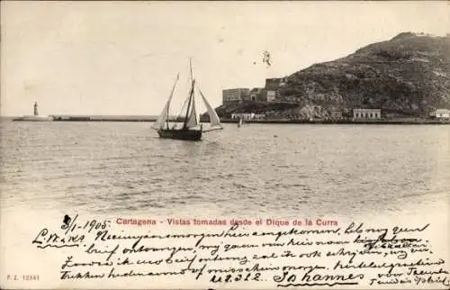 Ak Cartagena Murcia España, Vistas tomadas desde el Dique de la Curra