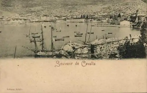Ak Kavala Griechenland, Gesamtansicht, Hafen