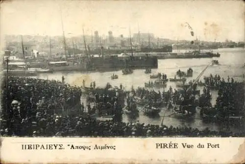 Ak Piräus Griechenland, Hafen, Gesamtansicht, Boote