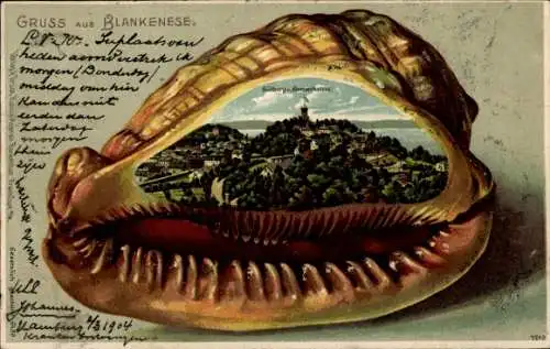 Präge Muschel Litho Hamburg Altona Blankenese, Süllberg vom Bismarckstein