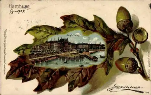 Präge Eichenblatt Litho Hamburg Mitte Neustadt, Jungfernstieg