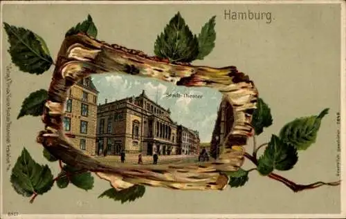 Präge Birkenholz Litho Hamburg Mitte Altstadt, Stadttheater, Straßenansicht