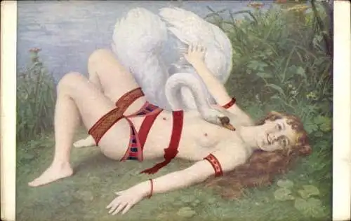 Künstler Ak Scalbert, Jules, Leda mit dem Schwan, Erotik