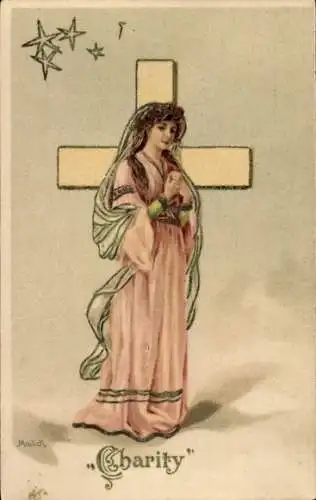 Präge Künstler Ak Mailick, Charity, Kreuz