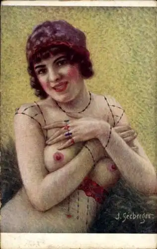 Künstler Ak Seeberger, J., Nackte Frau, Voluptuous, Erotik