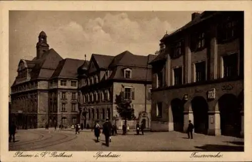 Ak Plauen im Vogtland, Rathaus, Sparkasse, Feuerwache