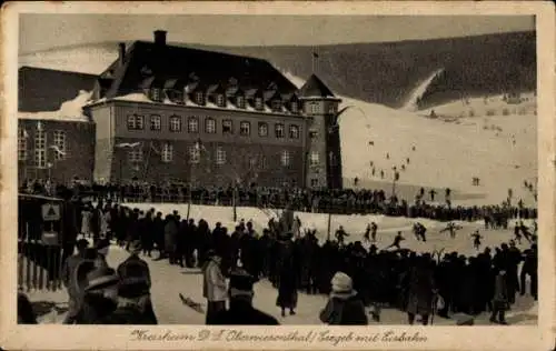 Ak Oberwiesenthal im Erzgebirge Sachsen, Kreisheim, Eisbahn, Wintersport