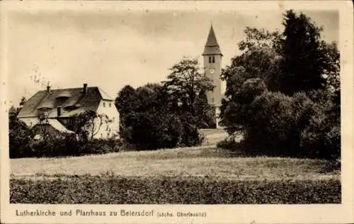 Ak Beiersdorf in der Oberlausitz, Lutherkirche und Pfarrhaus