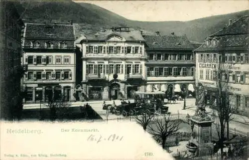 Ak Heidelberg am Neckar Baden Württemberg, Kornmarkt, Hotel Adler, Denkmal
