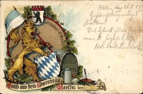 Wappen Litho Berlin, Gaststätte Löwenbräu, Löwe, Fahne