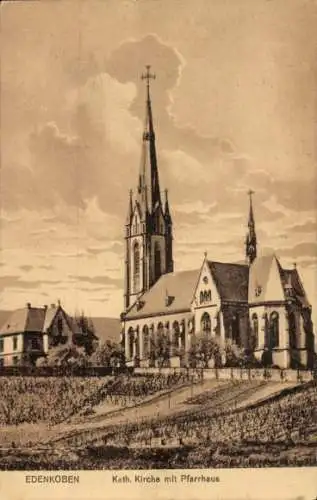 Ak Edenkoben an der Haardt Pfalz, Katholische Kirche mit Pfarrhaus