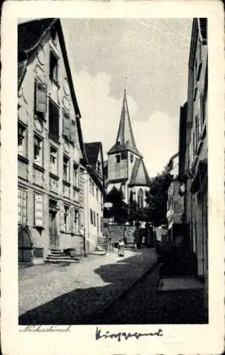 Ak Neckarsteinach in Hessen, Bürgerliches Haus aus dem Jahre 1755, evangelische Kirche