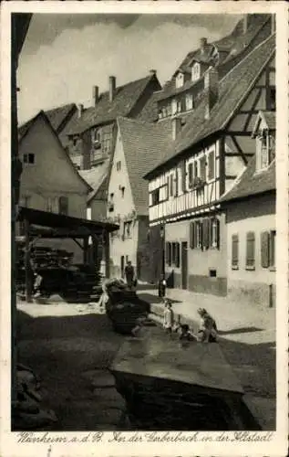 Ak Weinheim an der Bergstraße Baden, An der Gerberbach in der Altstadt