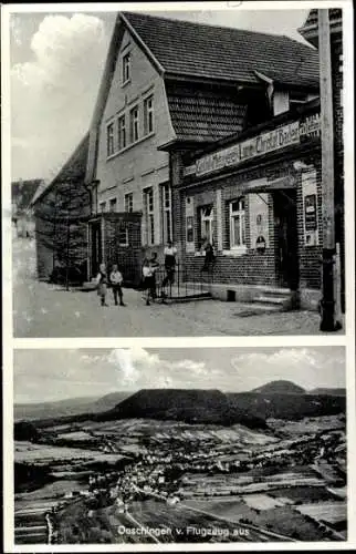 Ak Oeschingen Öschingen Mössingen in Württemberg, Gasthof u. Metzgerei, Menschen vor Haus, Flugau