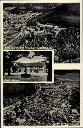 Ak Bad Urach in der Schwäbischen Alb Württemberg, Ruine Hohenurach, Fliegeraufnahme, Gasthaus