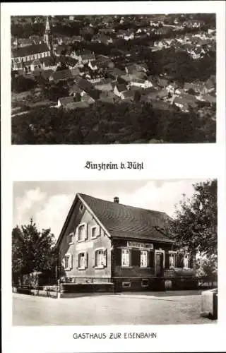 Ak Sinzheim in Baden, Luftaufnahme von Sinzheim, Gasthaus zur Eisenbahn
