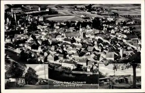 Ak Cham in der Oberpfalz, Luftaufnahme von  bayr. Ostmark,  Stadtansicht