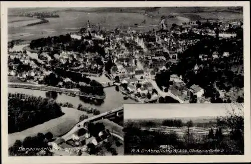 Ak Donauwörth in Schwaben Bayern, Luftaufnahme von  Stadtansicht, R.A.D.-Abteilung 8/304