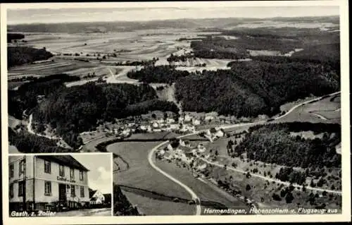 Ak Hermentingen Veringenstadt in Hohenzollern, Luftaufnahme, Gasthaus Zoller, Landschaft, Flussve