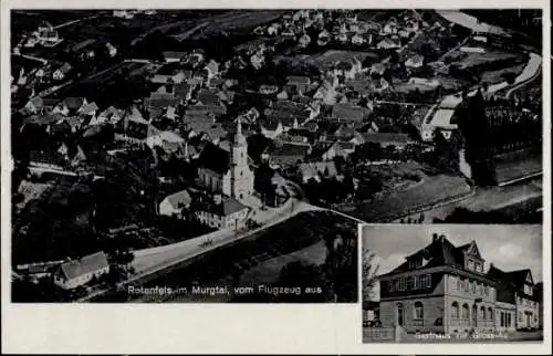 Ak Bad Rotenfels Gaggenau im Murgtal, Luftaufnahme von Rotenfels, Kirche sichtbar, Gasthaus zur G