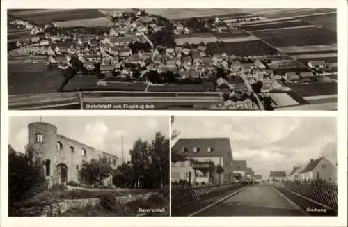 Ak Giebelstadt in Unterfranken, Luftaufnahme von  Siedlung, Geyerschloß