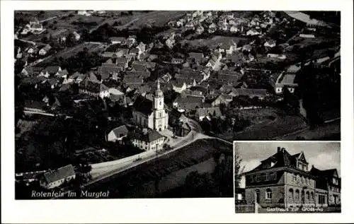 Ak Bad Rotenfels Gaggenau im Murgtal, Luftaufnahme des Dorfes, Kirche, Gasthaus, Umgebung