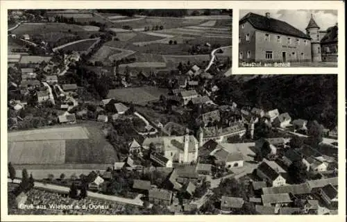 Ak Wiesent in der Oberpfalz, Luftaufnahme von Wiesent, Kirche, Gasthof am Schloss, ländliche Umge