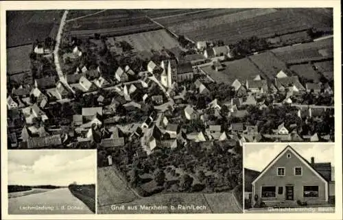 Ak Marxheim in Schwaben Bayern, Luftaufnahme von Marxheim, lehmige Landschaft, Häuseransicht, Gru